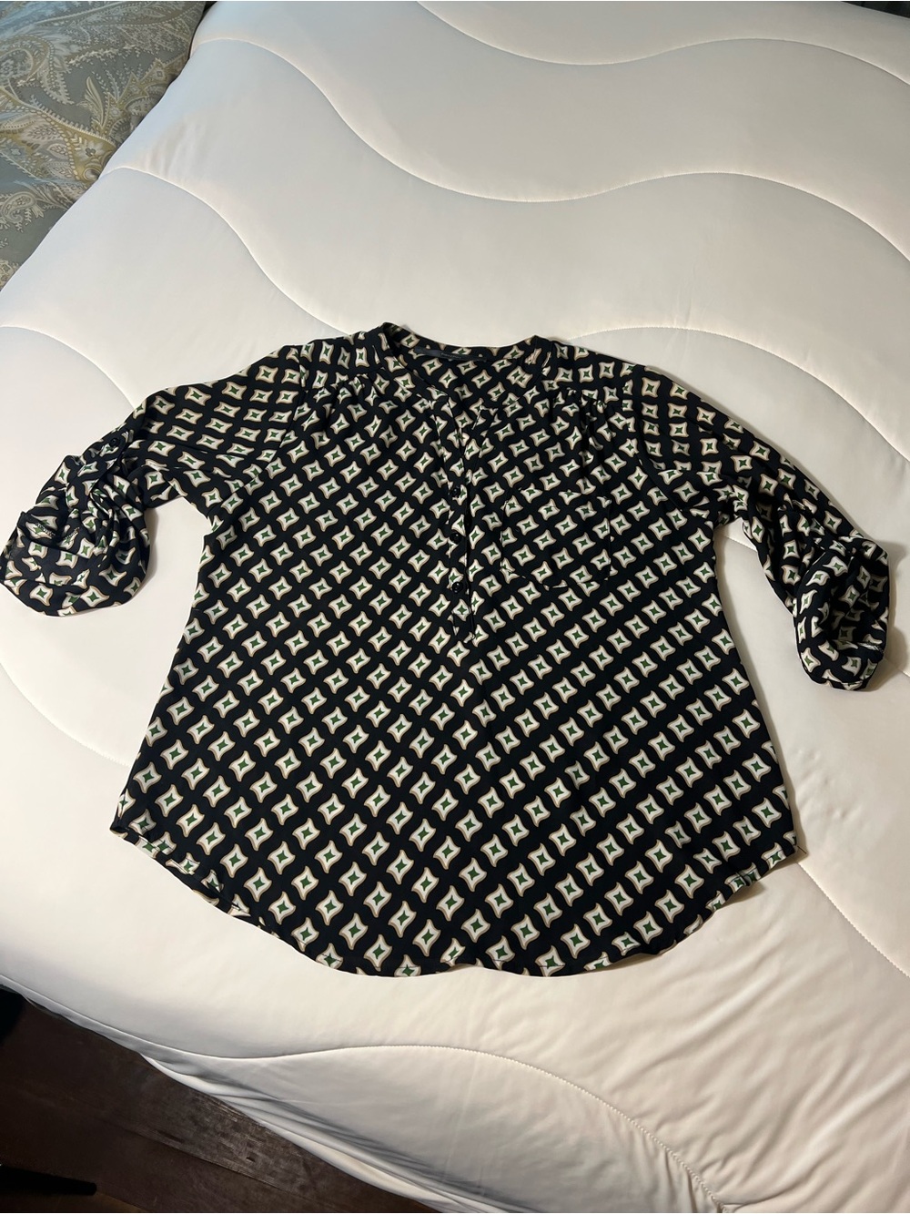 fun 2 fun Black Geo-Print Blouse